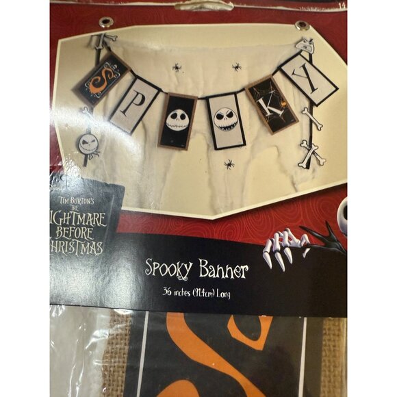 Disney Tim Burtons Nightmare Before Christmas Spooky Banner 36" Long Burlap - Picture 2 of 5